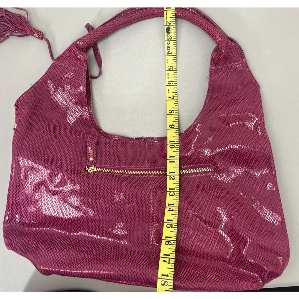 Maxine Couture Pink Purple Snakeskin Print Hobo Shoulder Bag Y2K Slouchy Tassel